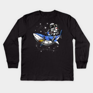 Space Astronaut Riding Shark Kids Long Sleeve T-Shirt